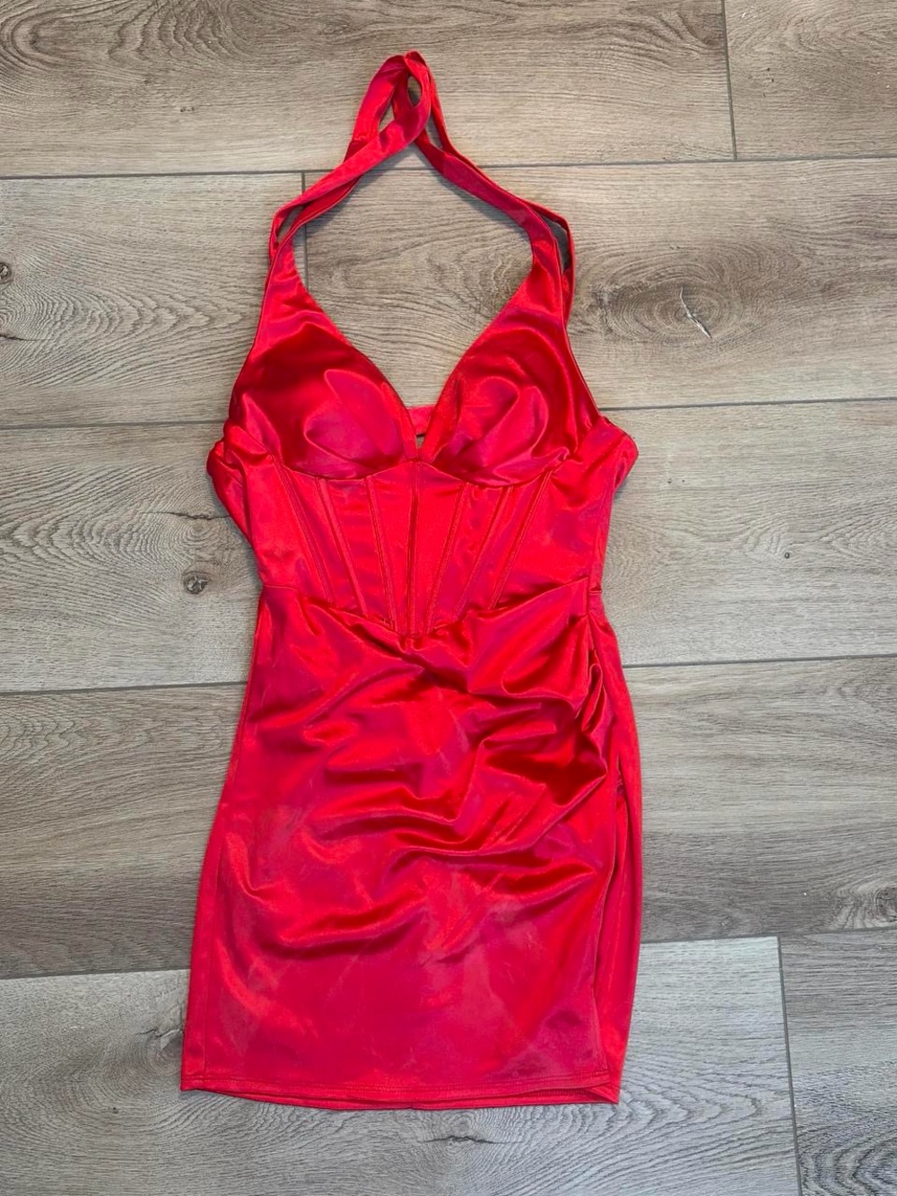 Windsor Red Satin Halter Homecoming Mini Dress - Picture 4 of 4
